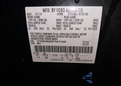 2015 Ford Explorer Xlt from USA, damaged, VIN 1FM5K8D85FGA31240